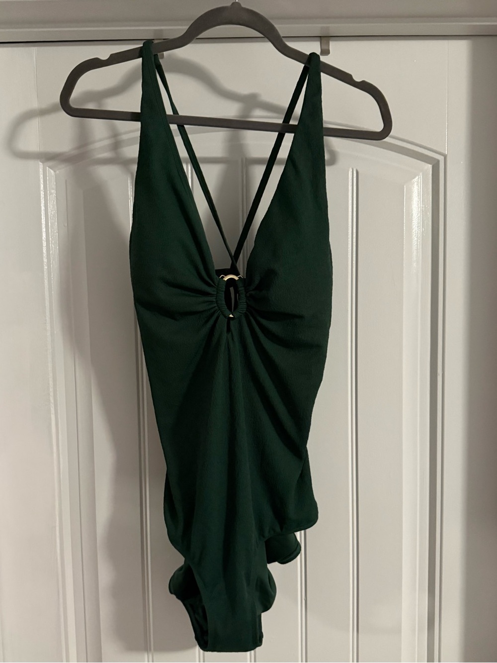 Deep Green One-Piece Swimsuit with Front Ring Detail